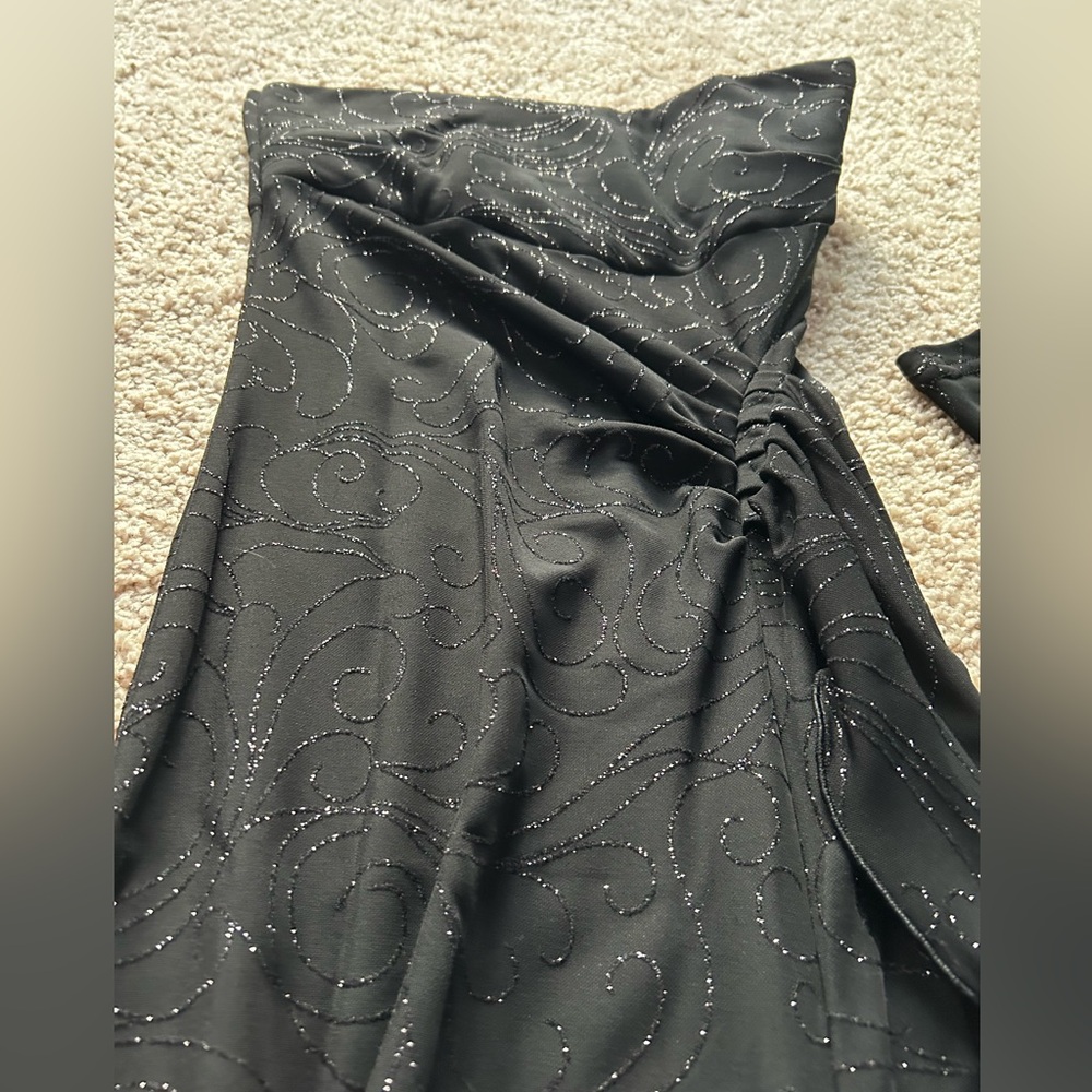 Set Black Maxi Slit Dress with Glitter Detail